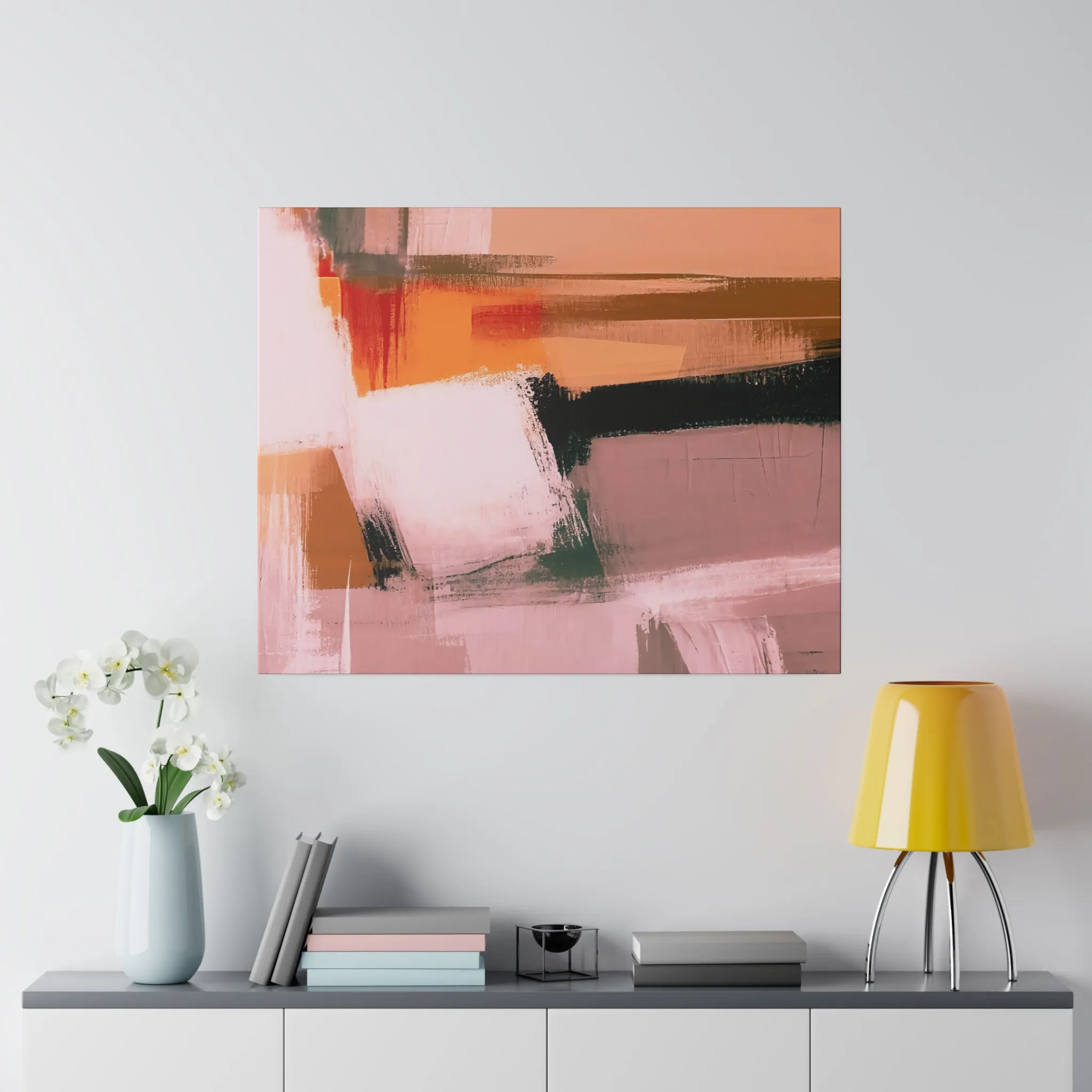 Abstract Artwork | Canvas Wall Art | Pink Peach Black