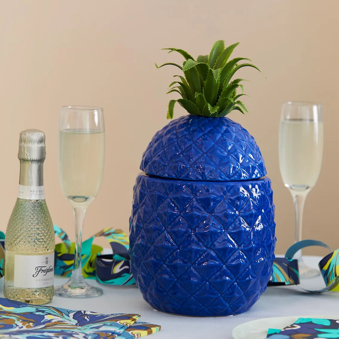 Blue Ceramic Pineapple Ice Bucket