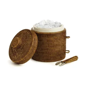 Burma Rattan Ice Bucket and Tongs - Brown