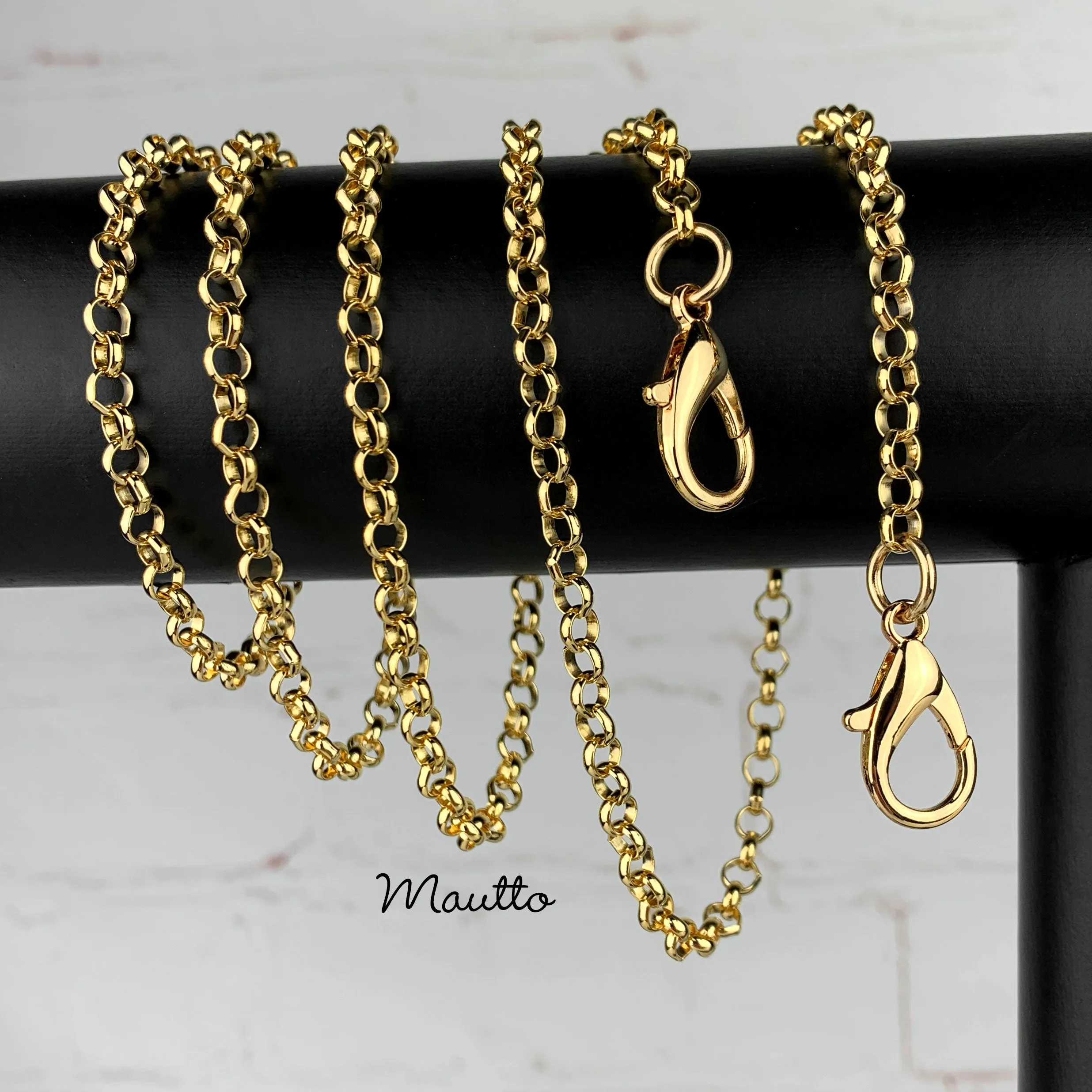 Classic Rolo Chain, Extra Petite, Gold-tone Finish - 3/16 inch (5mm) Wide Luxury Chain Strap - Handle to Crossbody Lengths