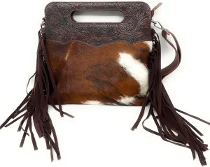 Concealed Carry Leather Western Floral Tool Cowhide Womens Fringe Clutch Crossbody in 2 colors
