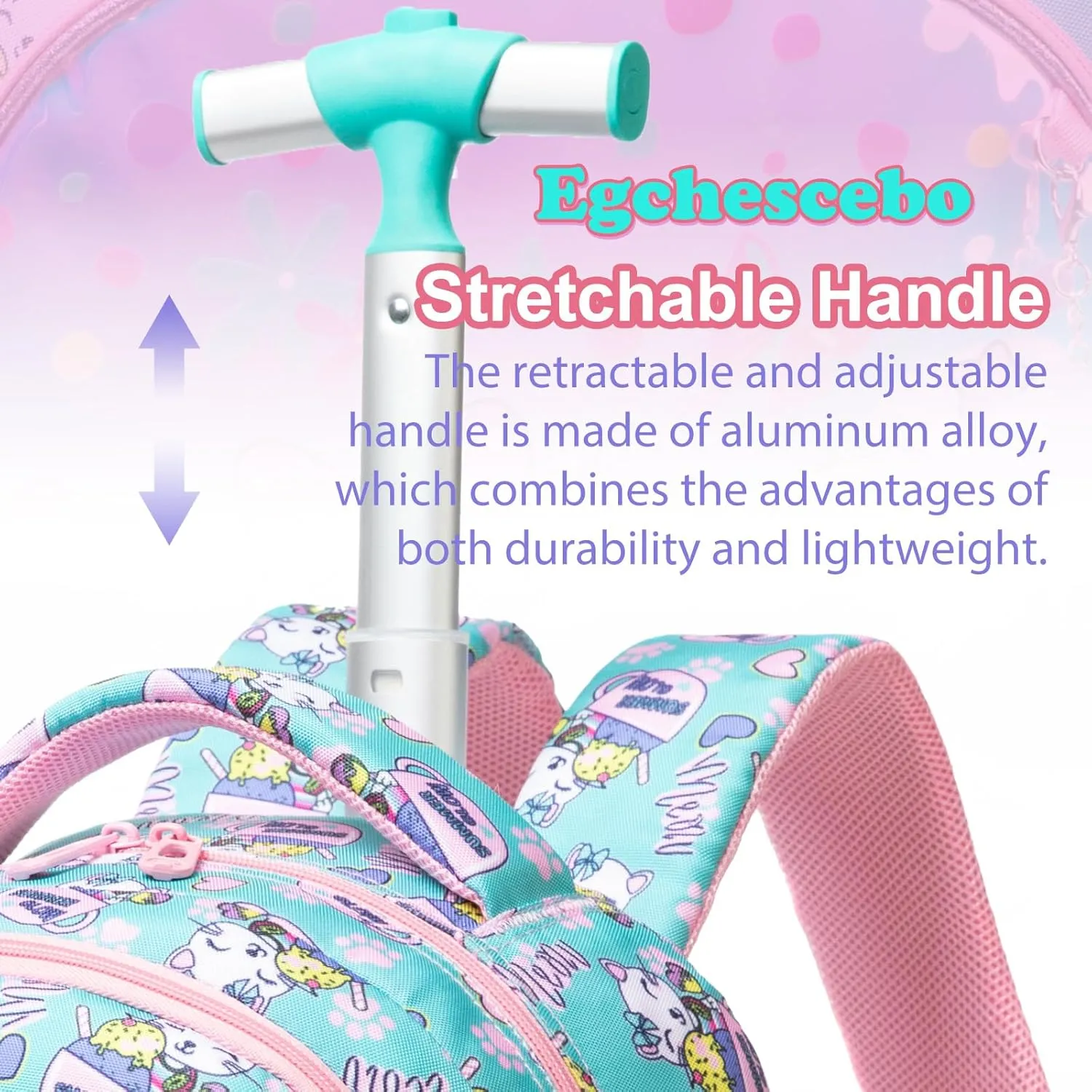 Egchescebo Girls Rolling Backpacks with Wheels 3PCS Heart Backpack Set, 5225-maomi-Colourful, 17, Travel Backpacks