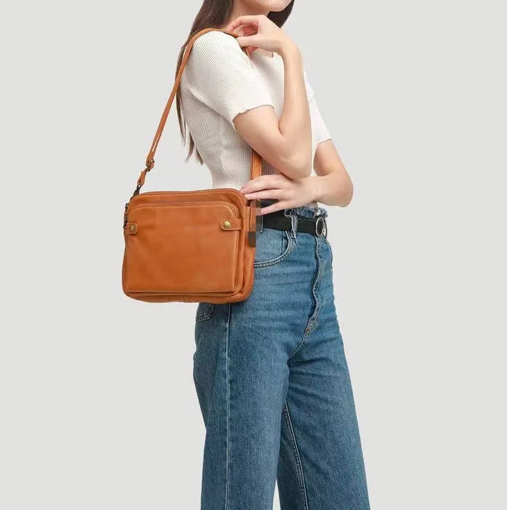 Emily Women's Three Layer Leather Zipper Crossbody Handbag
