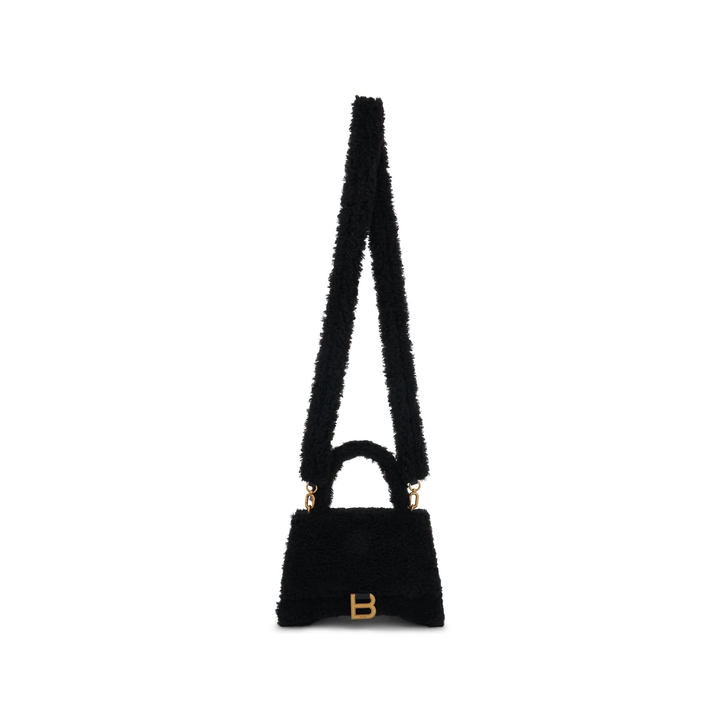 Furry Hourglass Small Handbag in Black