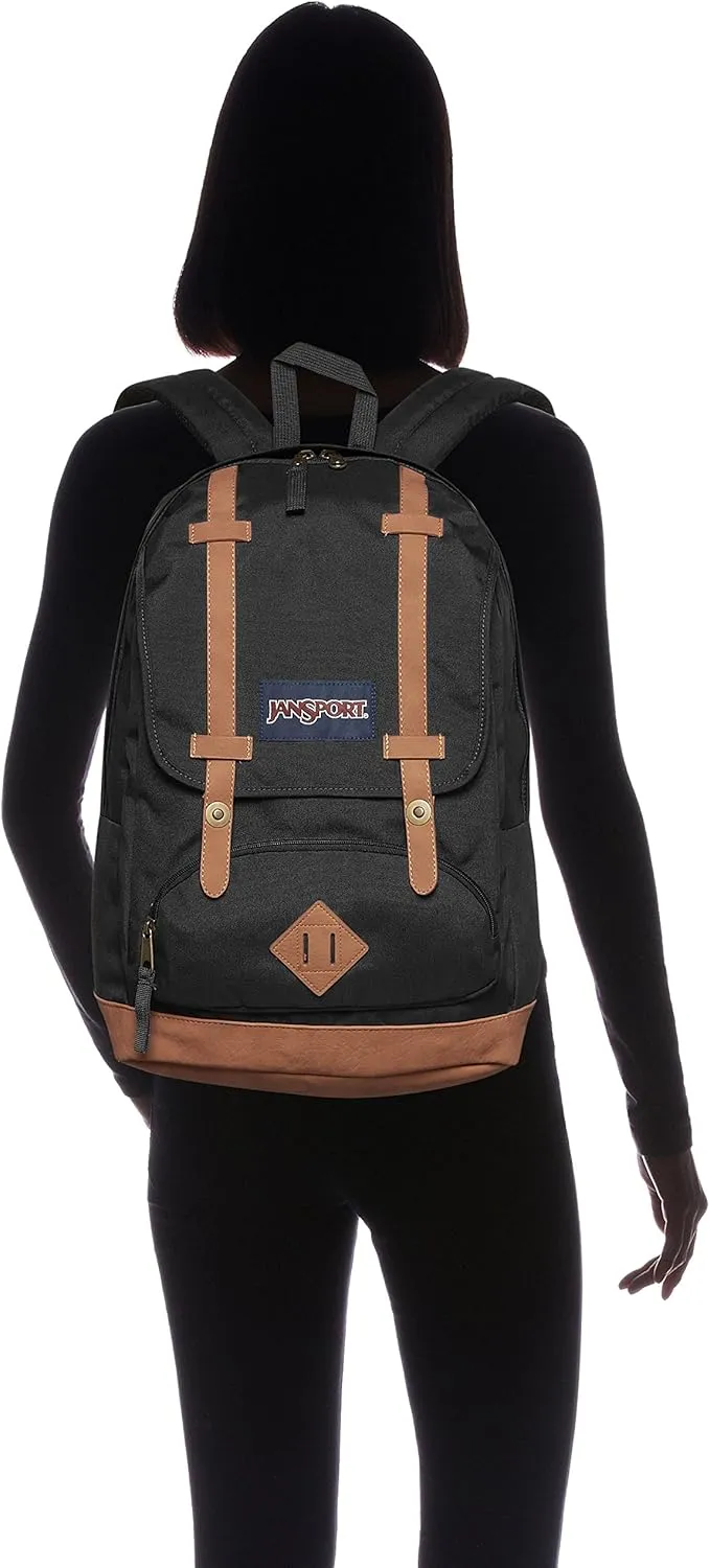 JanSport Cortlandt Laptop Backpack, Black, 15” Laptop Sleeve-Synthetic Leather Shoulder Computer Bag with Large Compartment, Padded Straps- Rucksack for Men, Women