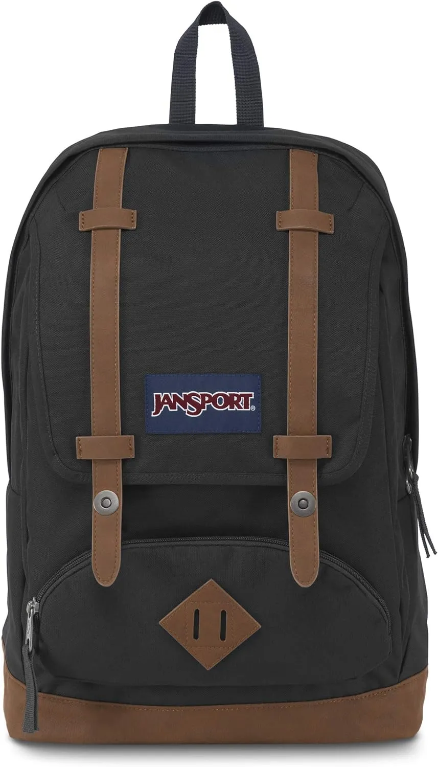 JanSport Cortlandt Laptop Backpack, Black, 15” Laptop Sleeve-Synthetic Leather Shoulder Computer Bag with Large Compartment, Padded Straps- Rucksack for Men, Women