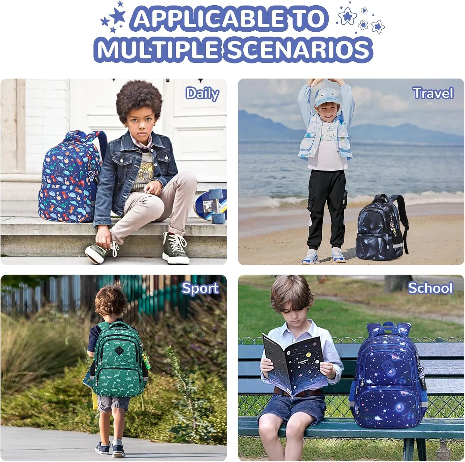 Kids Backpacks for Boys, Blue Dinosaur Elementary School Backpack, Lightweight Water Resistant Kindergarten Bookbag