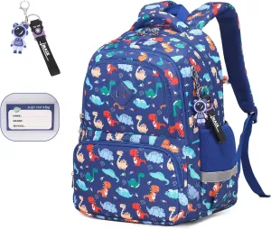 Kids Backpacks for Boys, Blue Dinosaur Elementary School Backpack, Lightweight Water Resistant Kindergarten Bookbag