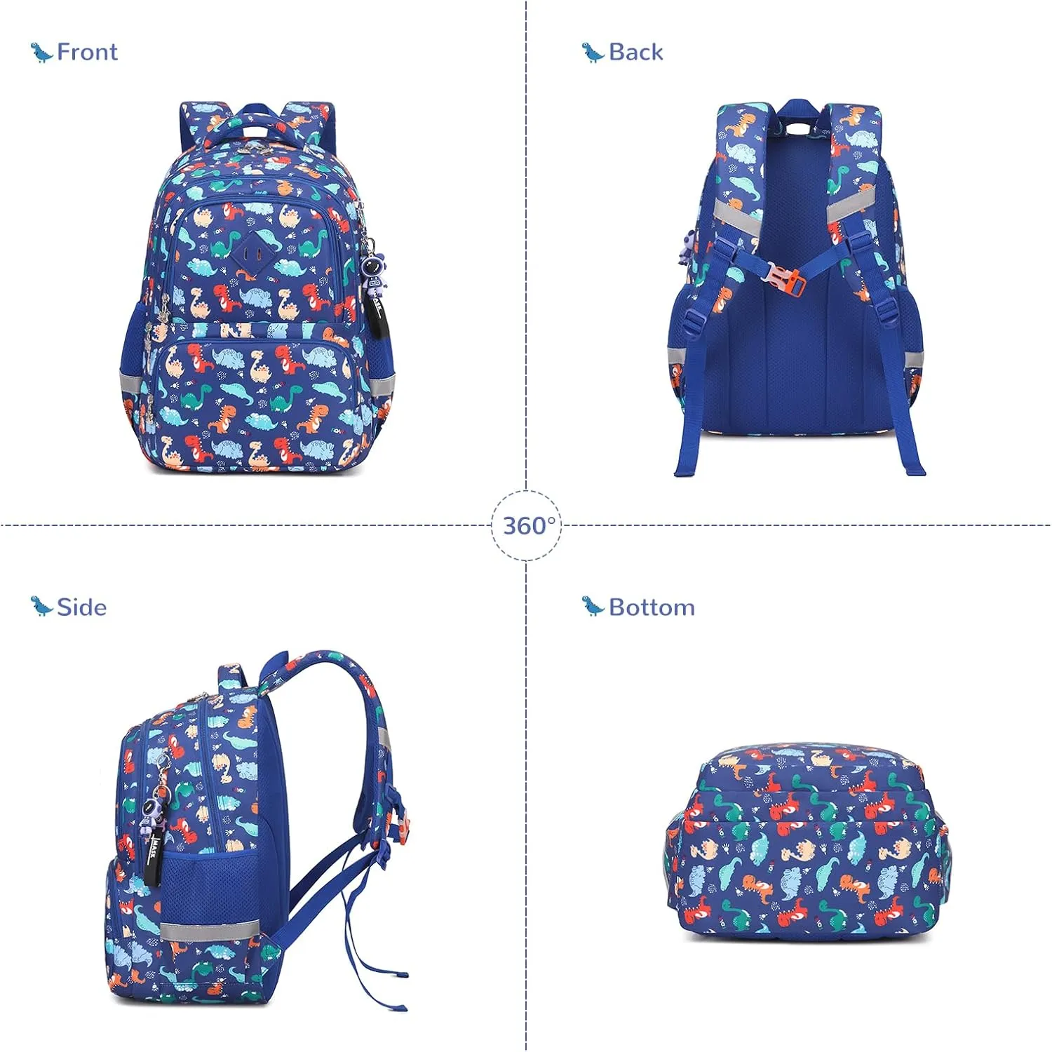 Kids Backpacks for Boys, Blue Dinosaur Elementary School Backpack, Lightweight Water Resistant Kindergarten Bookbag