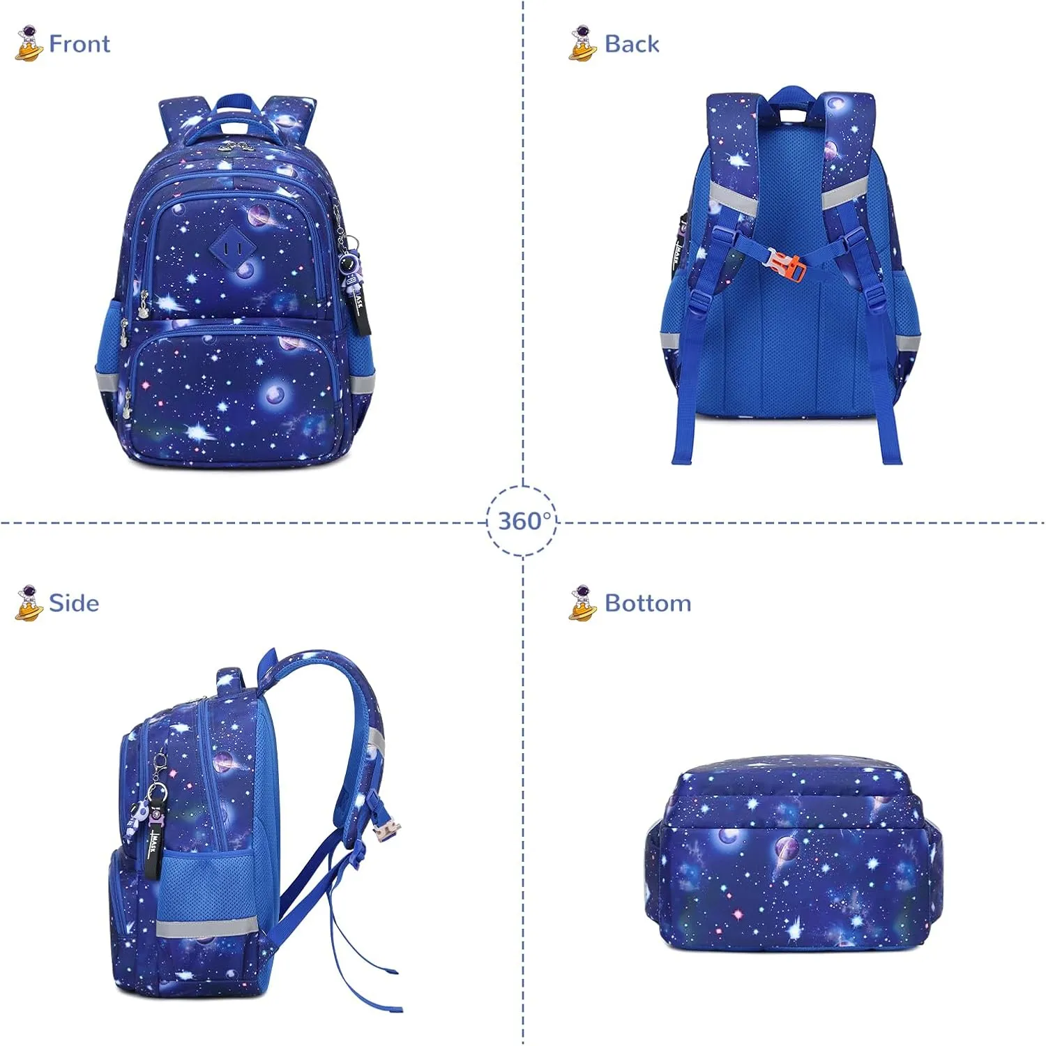 Kids Backpacks for Girls Boys, Blue Starry Sky Elementary School Backpack, Lightweight Water Resistant Kindergarten Bookbag