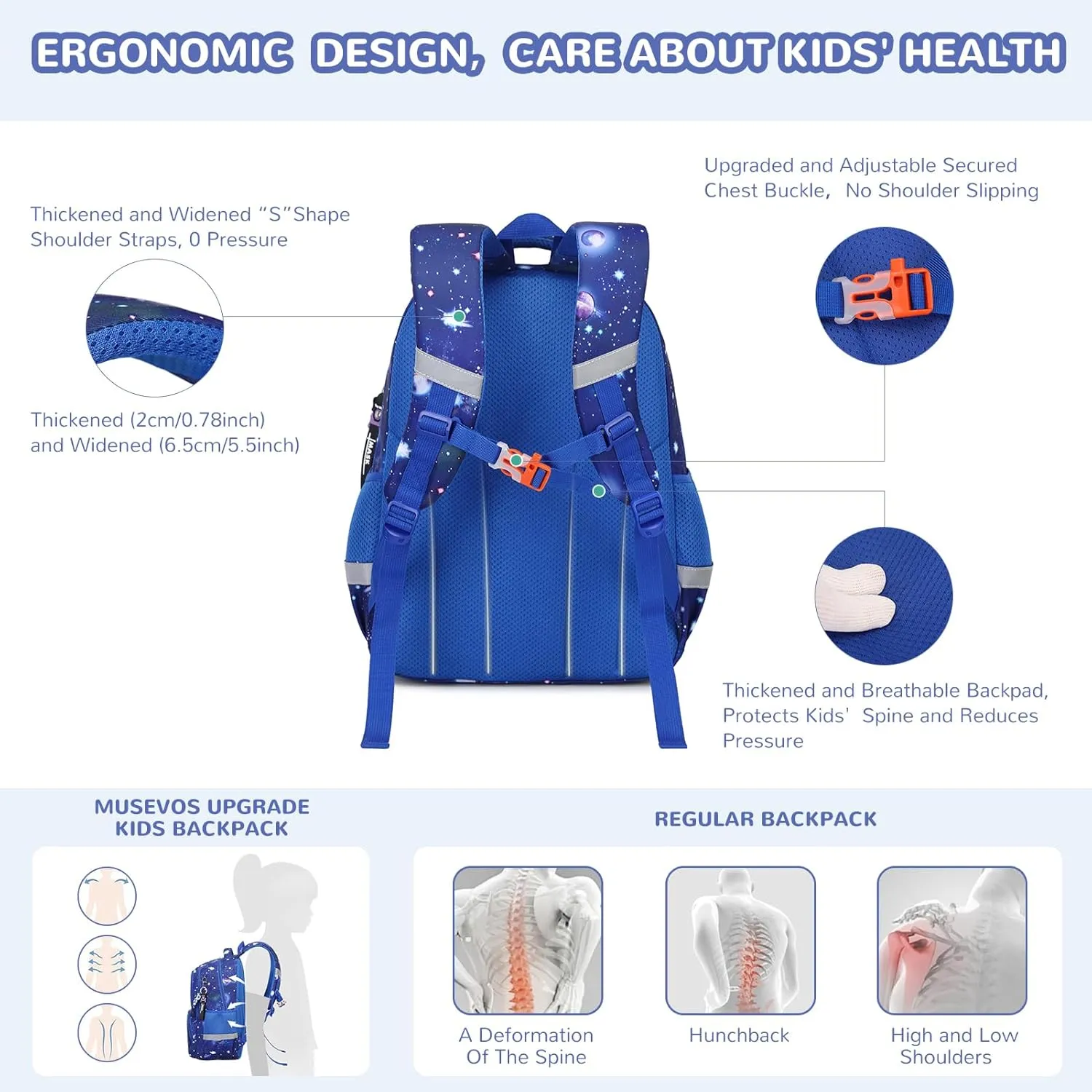 Kids Backpacks for Girls Boys, Blue Starry Sky Elementary School Backpack, Lightweight Water Resistant Kindergarten Bookbag