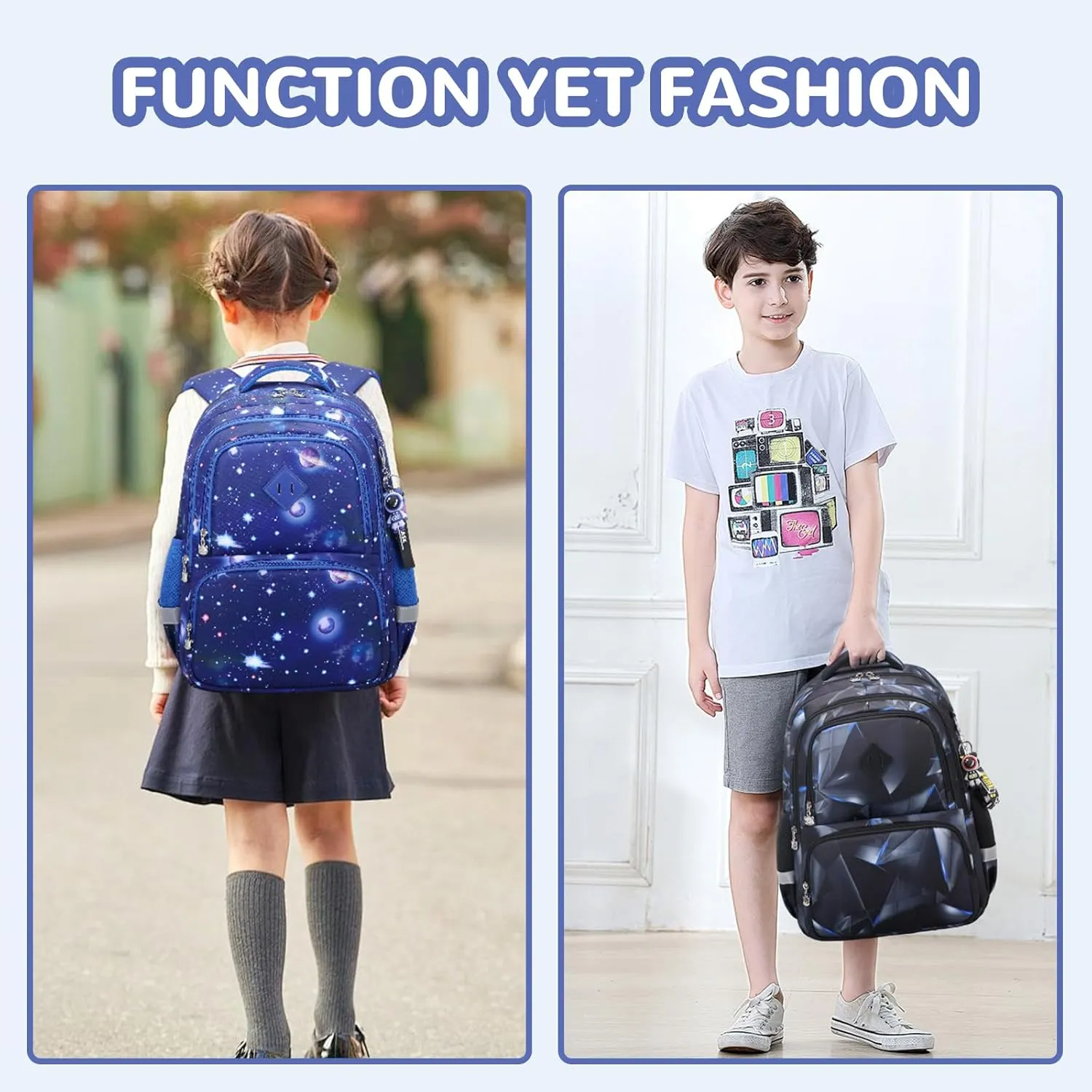 Kids Backpacks for Girls Boys, Blue Starry Sky Elementary School Backpack, Lightweight Water Resistant Kindergarten Bookbag