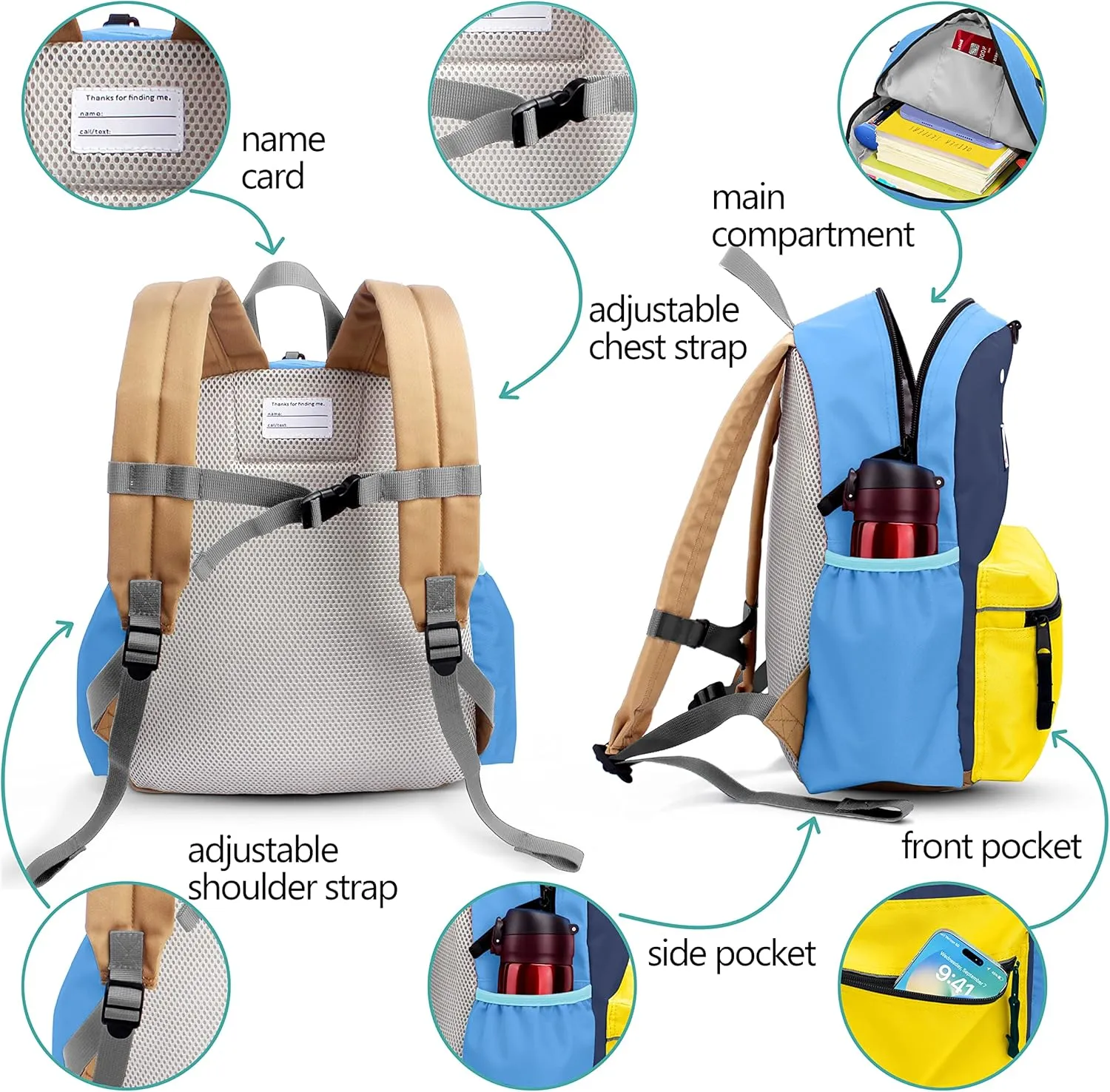 Kids Backpacks, Unisex, Multicolored, Medium, 13" H, 1L, Nylon, Modern, Cartoon, 3-5 Years, Elementary School, Travel, School