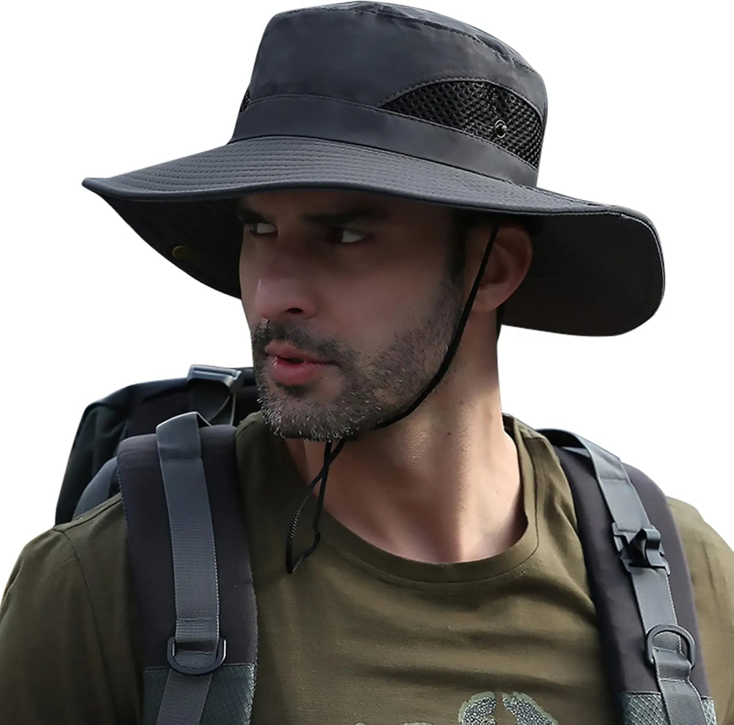 Men's Sun Hat Outdoor UPF50  Mesh Wide Brim Bucket Safari Cap Foldable Waterproof Boonie Fishing Hats