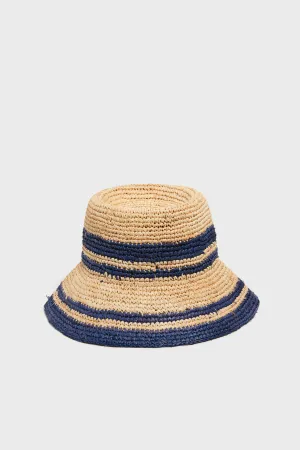Natural and Navy Raffia Bucket Hat