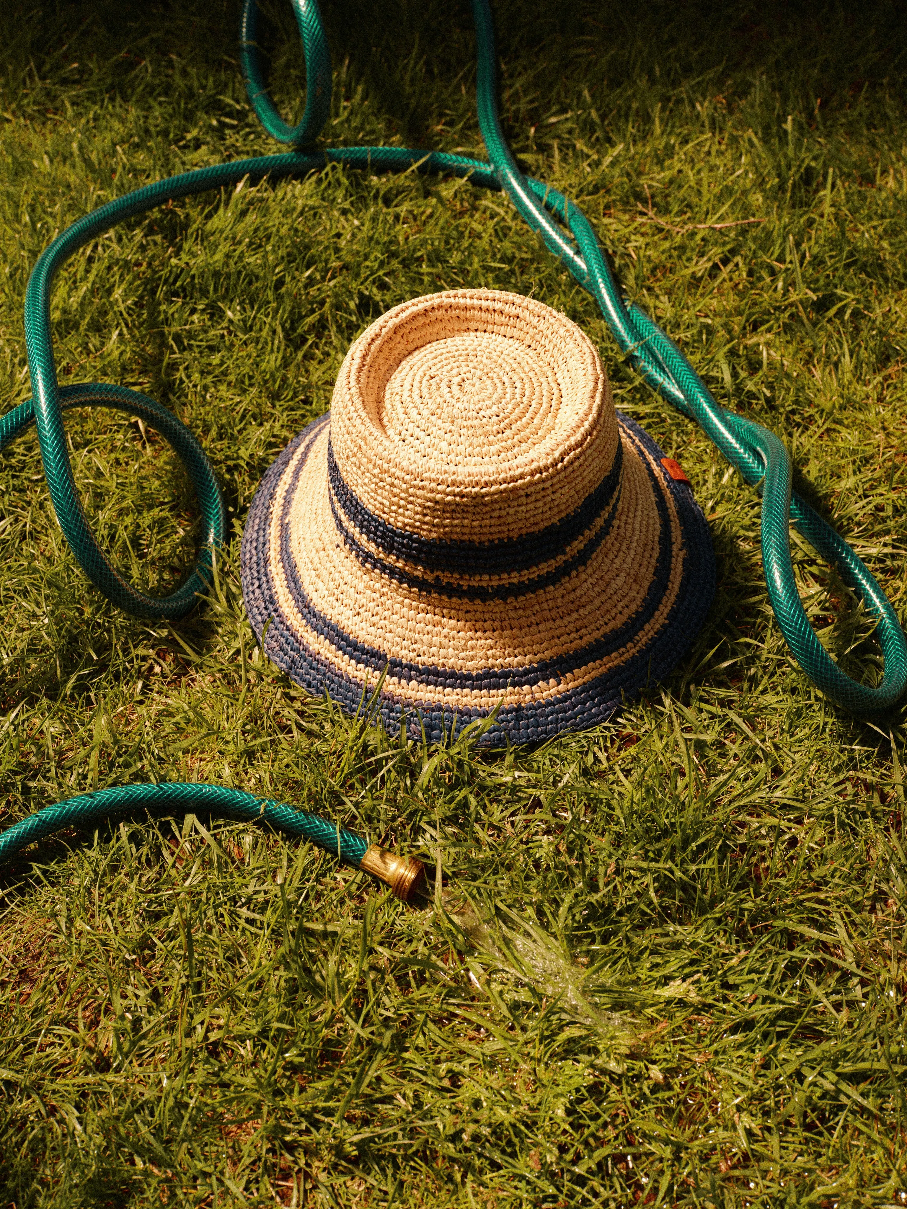 Natural and Navy Raffia Bucket Hat
