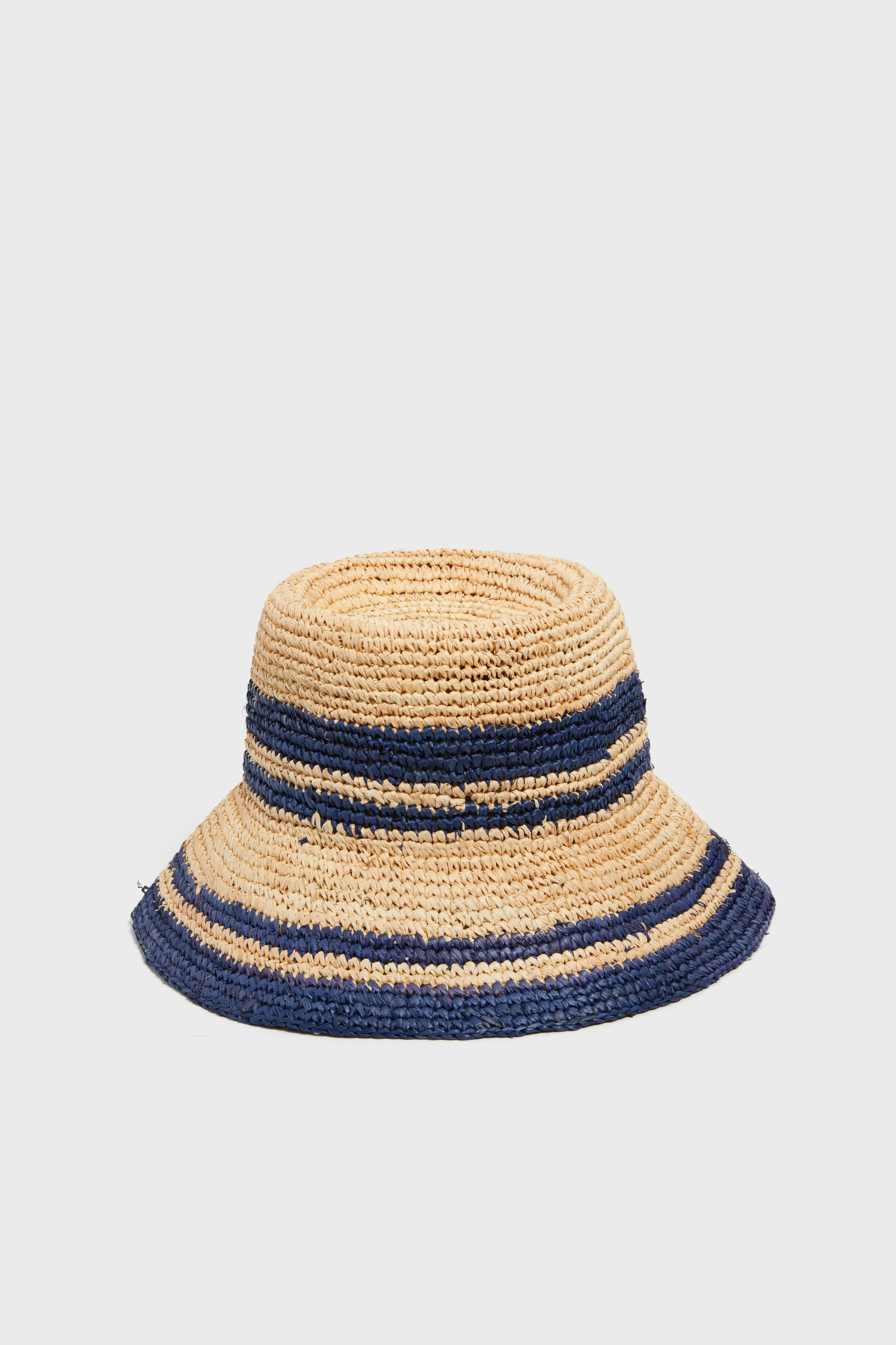 Natural and Navy Raffia Bucket Hat