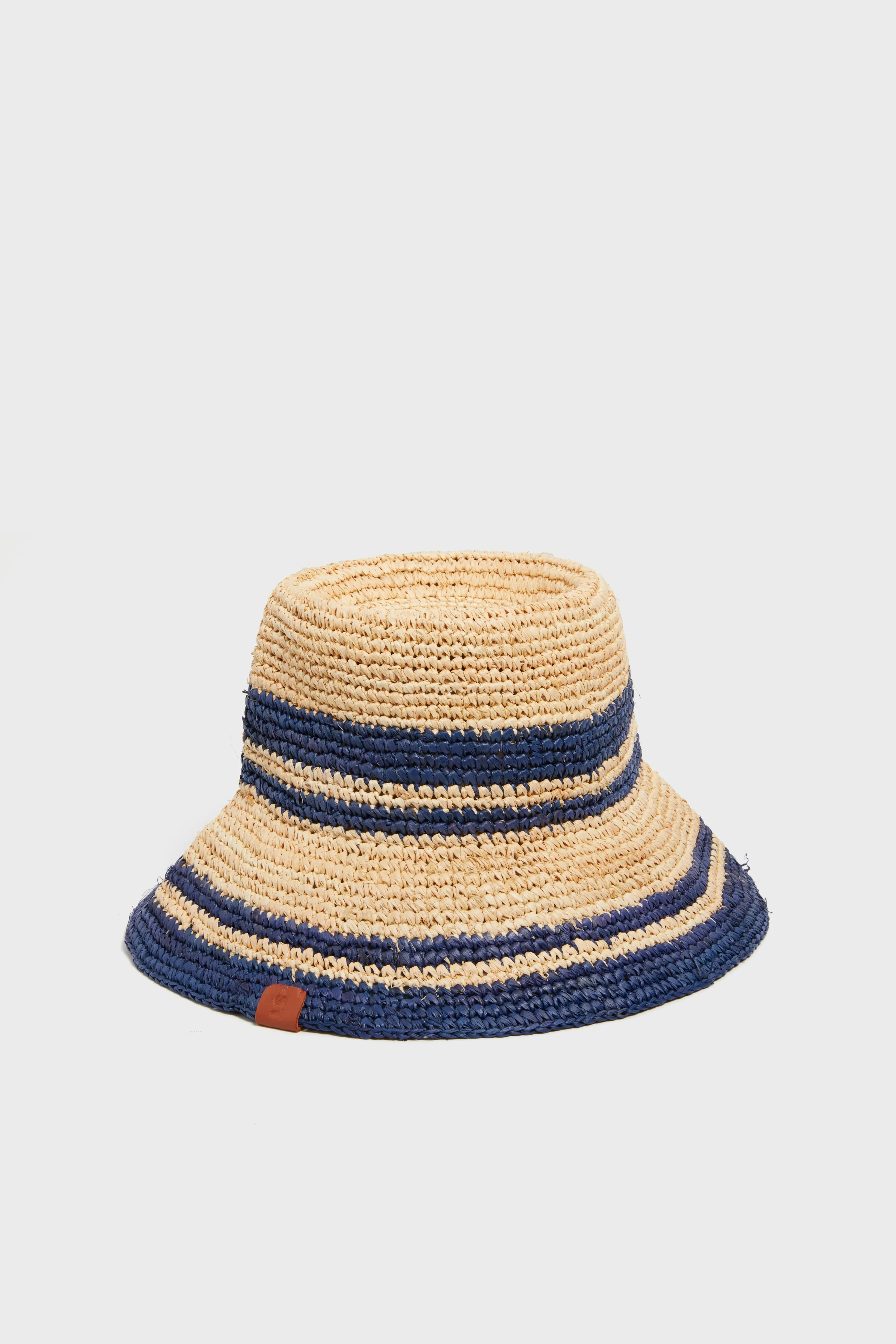 Natural and Navy Raffia Bucket Hat