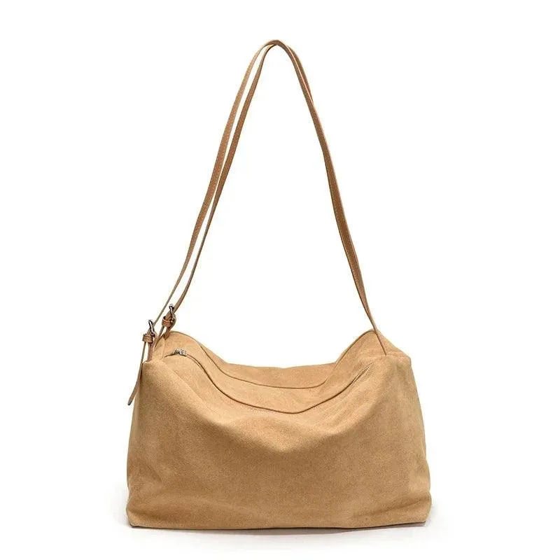 Nubuck Leather Large Handbags Woman Soft Zipper Hobo Bags Casual Shoulder Bags