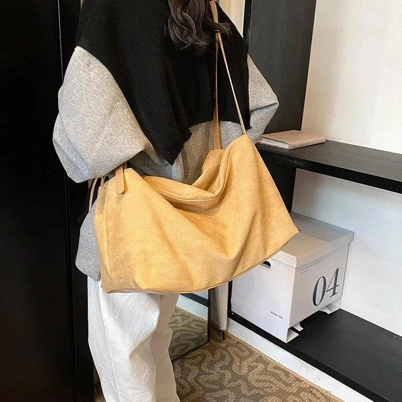 Nubuck Leather Large Handbags Woman Soft Zipper Hobo Bags Casual Shoulder Bags