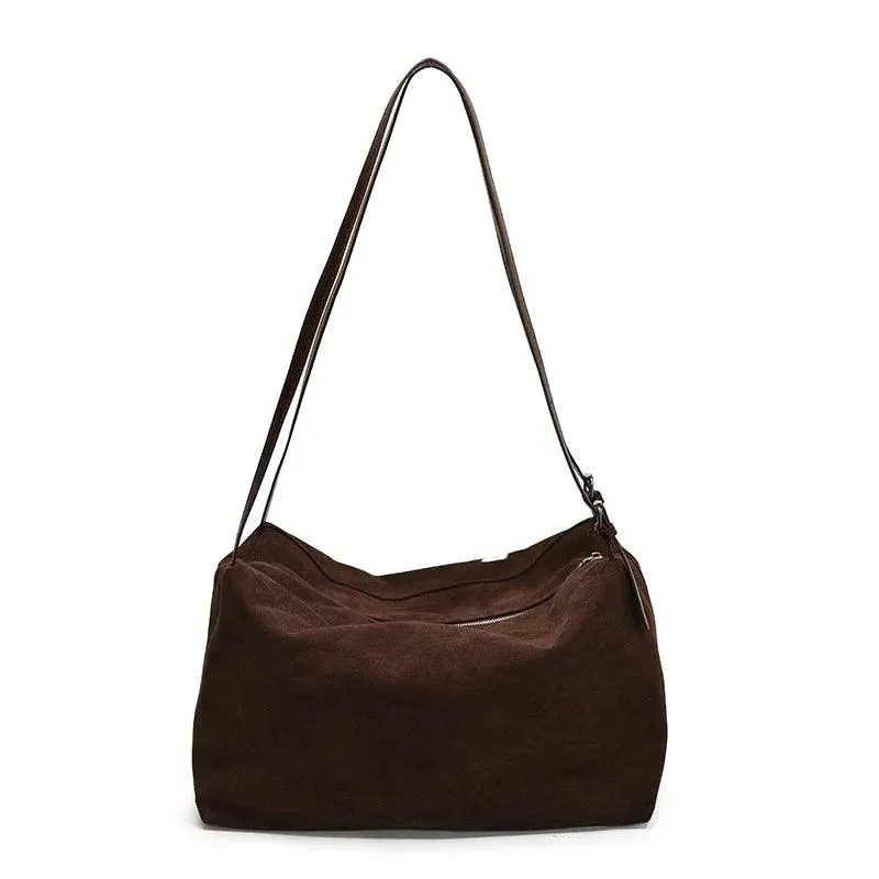Nubuck Leather Large Handbags Woman Soft Zipper Hobo Bags Casual Shoulder Bags