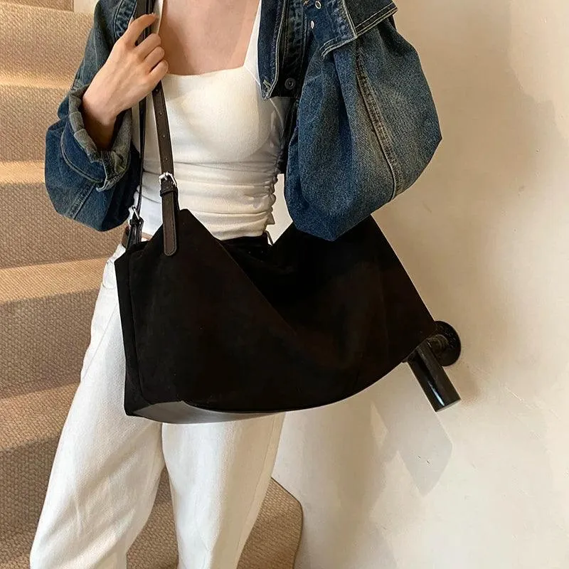 Nubuck Leather Large Handbags Woman Soft Zipper Hobo Bags Casual Shoulder Bags