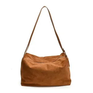 Nubuck Leather Large Handbags Woman Soft Zipper Hobo Bags Casual Shoulder Bags