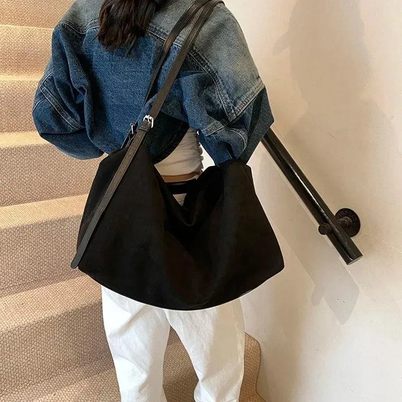 Nubuck Leather Large Handbags Woman Soft Zipper Hobo Bags Casual Shoulder Bags