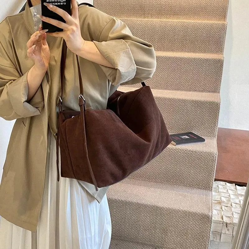 Nubuck Leather Large Handbags Woman Soft Zipper Hobo Bags Casual Shoulder Bags