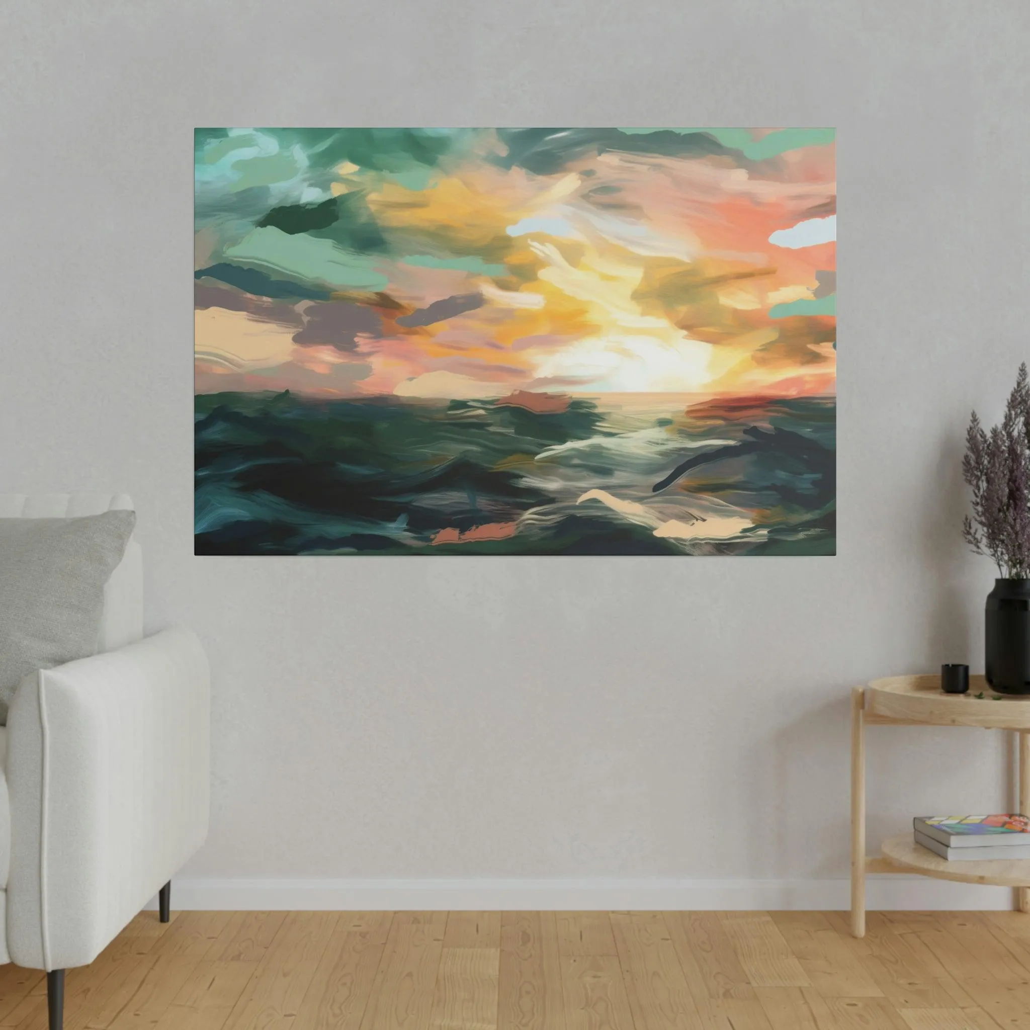 Ocean Sunset 3 Wall Art - Abstract Picture Canvas Print Wall Painting Modern Artwork Wall Art for Living Room Home Office Décor