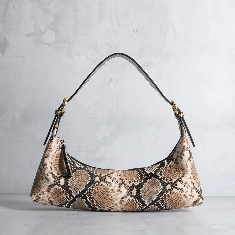 Retro Amber Crescent Leather Tote Shoulder Bag