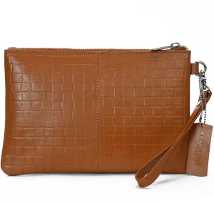 Secure RFID embossed leather ladies wristlet clutch with card case #LB66 Rust