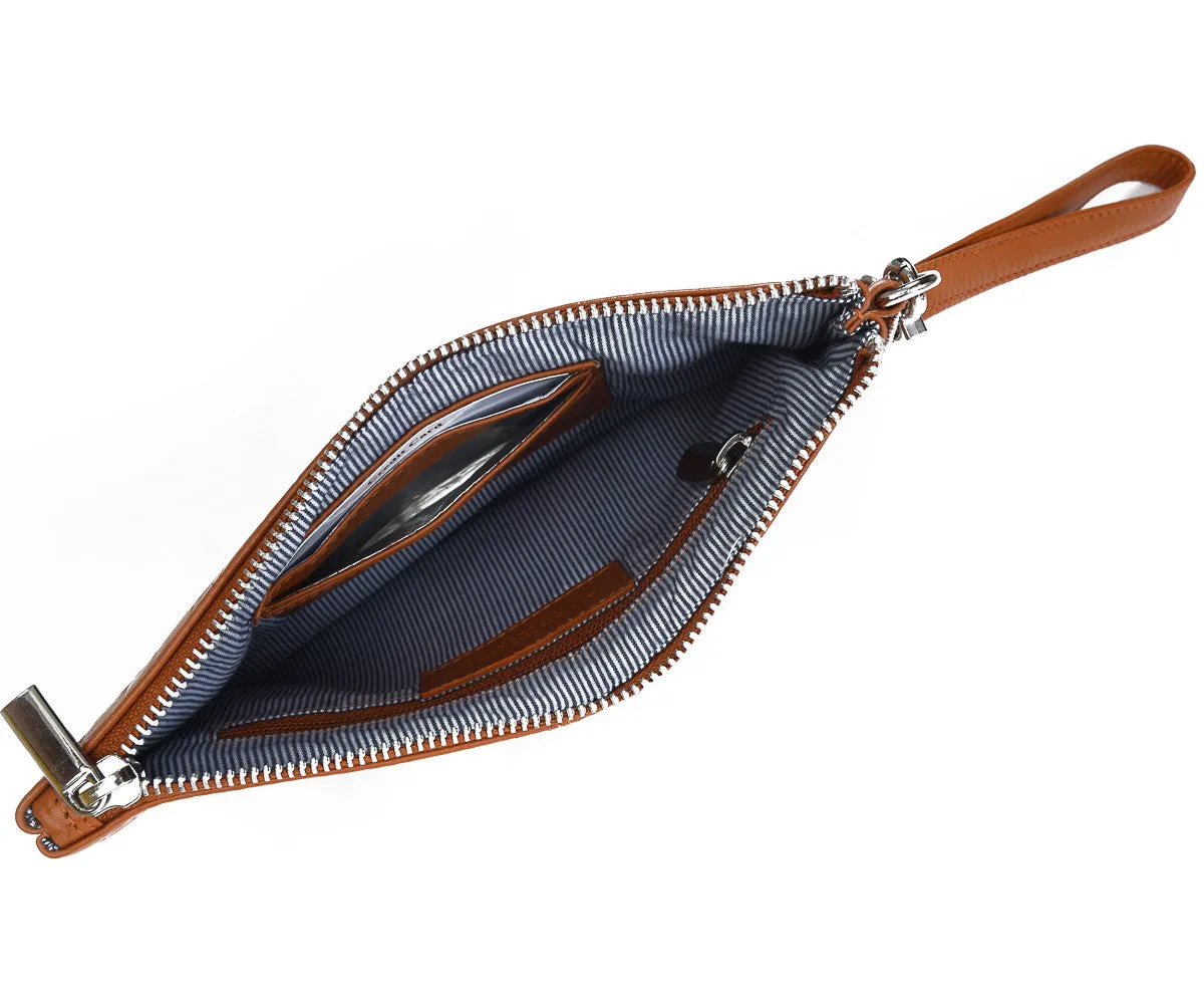 Secure RFID embossed leather ladies wristlet clutch with card case #LB66 Rust