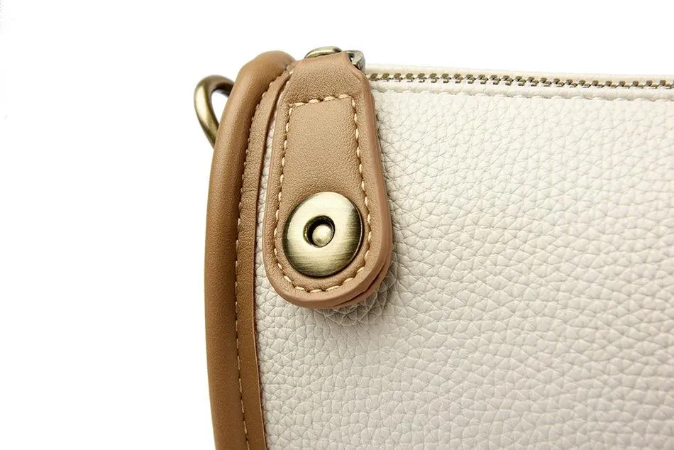 Solid Simple Sling Bag Soft Leather Zipper Crossbody Wallet Purses