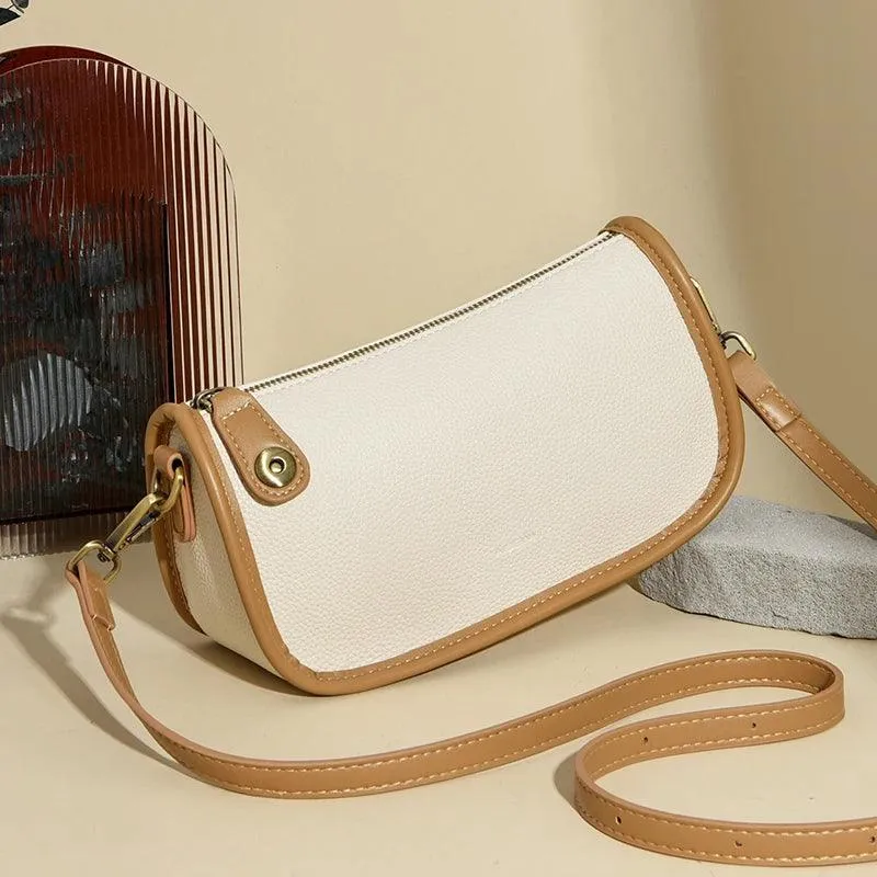 Solid Simple Sling Bag Soft Leather Zipper Crossbody Wallet Purses