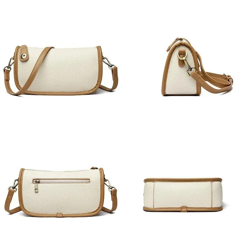Solid Simple Sling Bag Soft Leather Zipper Crossbody Wallet Purses