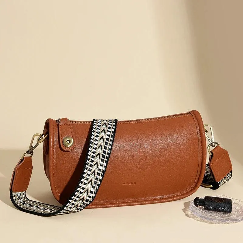 Solid Simple Sling Bag Soft Leather Zipper Crossbody Wallet Purses