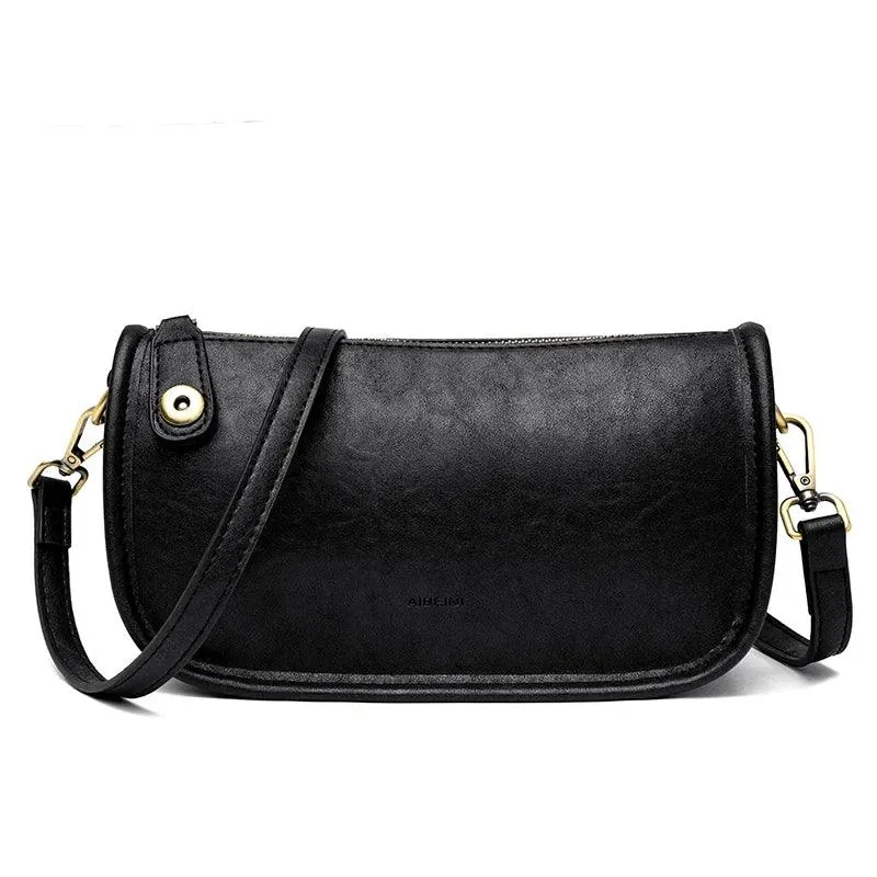 Solid Simple Sling Bag Soft Leather Zipper Crossbody Wallet Purses