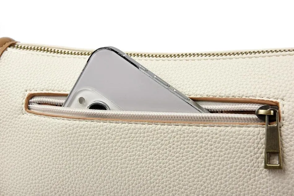 Solid Simple Sling Bag Soft Leather Zipper Crossbody Wallet Purses