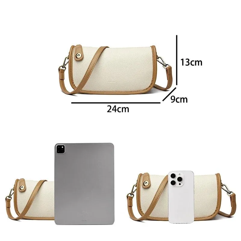 Solid Simple Sling Bag Soft Leather Zipper Crossbody Wallet Purses