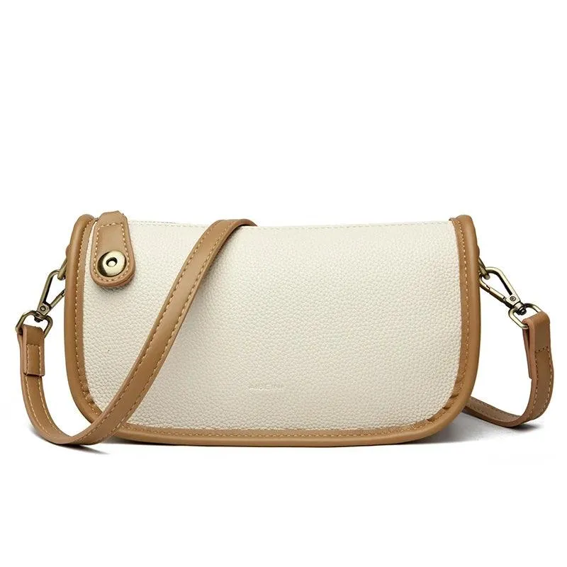 Solid Simple Sling Bag Soft Leather Zipper Crossbody Wallet Purses