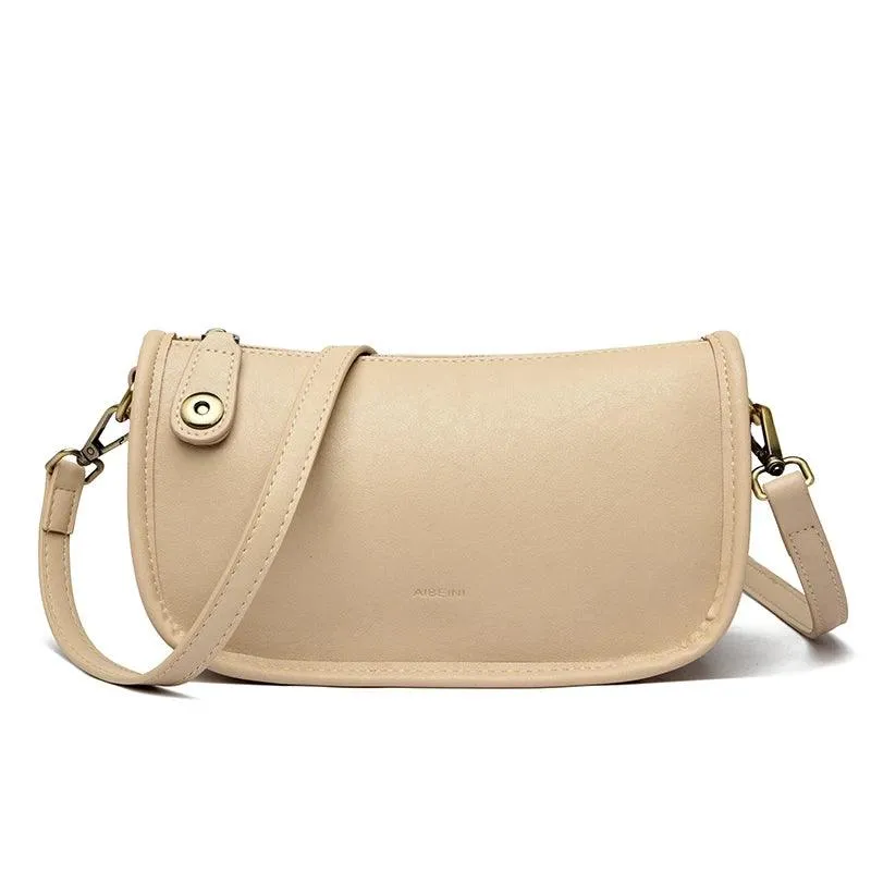 Solid Simple Sling Bag Soft Leather Zipper Crossbody Wallet Purses