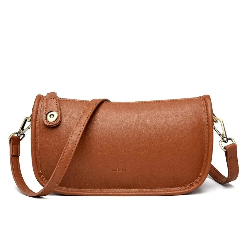 Solid Simple Sling Bag Soft Leather Zipper Crossbody Wallet Purses