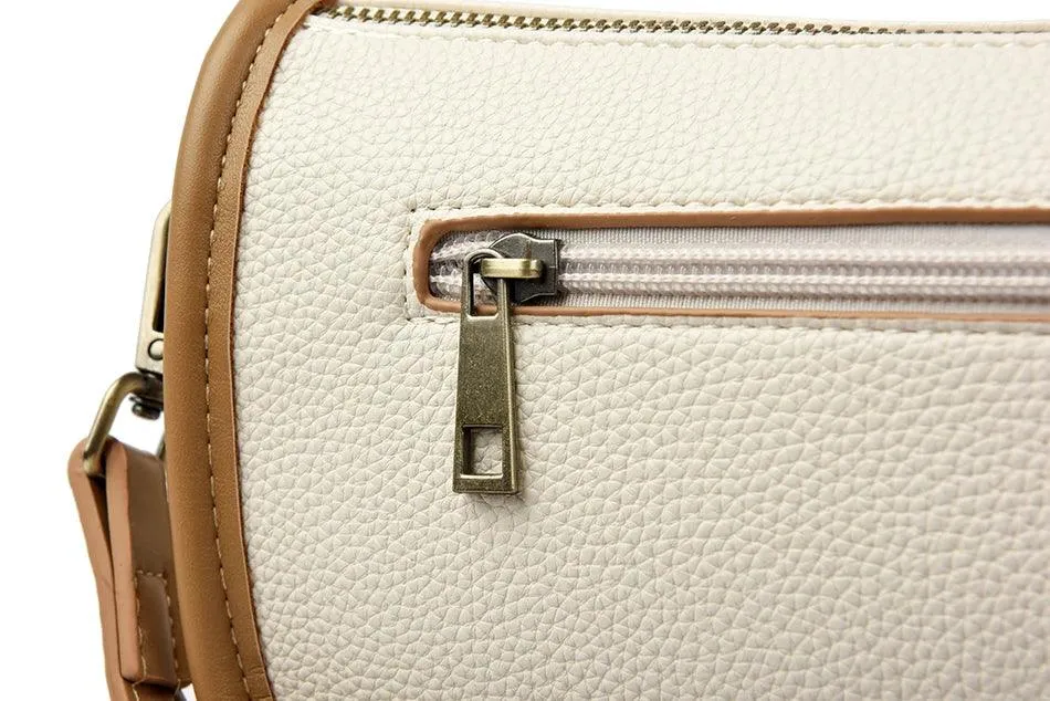 Solid Simple Sling Bag Soft Leather Zipper Crossbody Wallet Purses