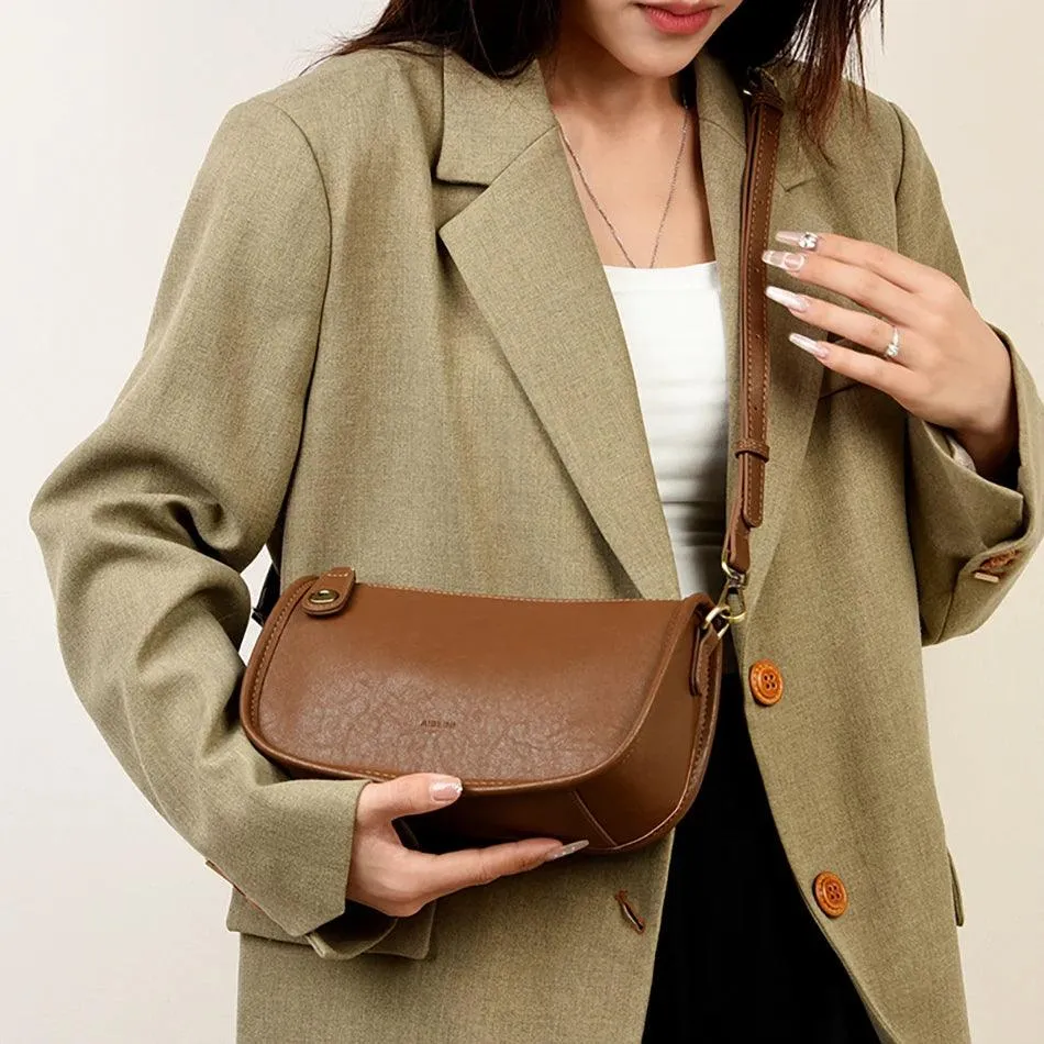 Solid Simple Sling Bag Soft Leather Zipper Crossbody Wallet Purses