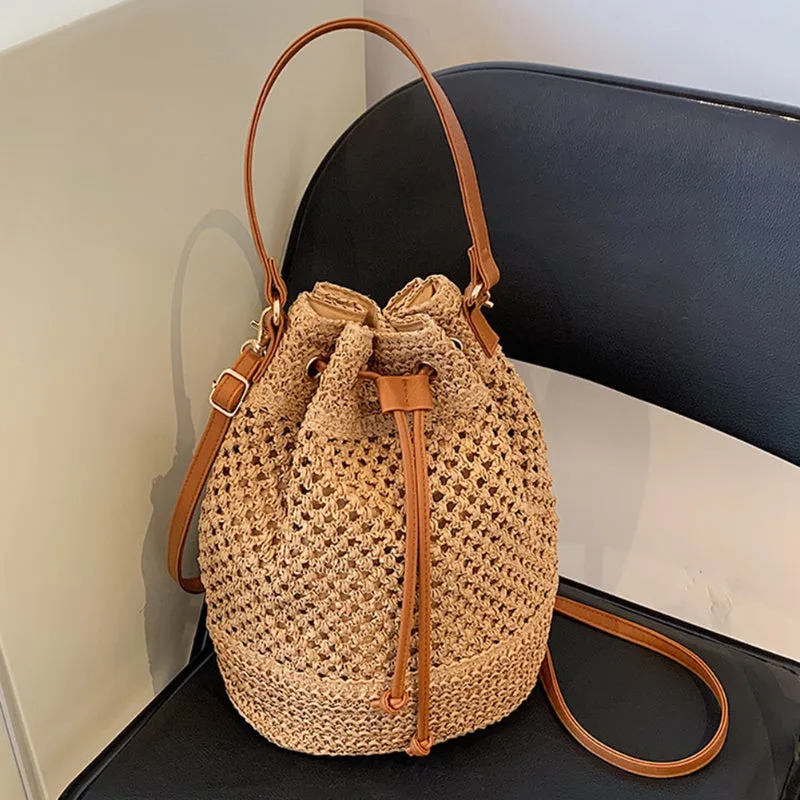 Summer Woven Drawstring Bucket Bags