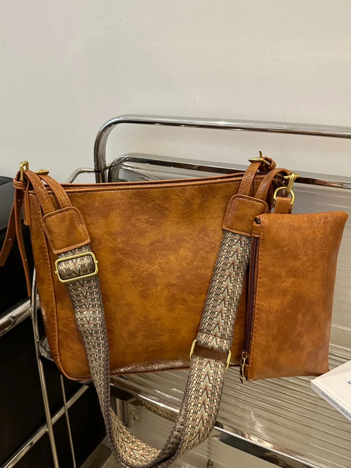 Synthetic Leather Adjustable Strap Crossbody Bag with Pouch | Crossbody Bags