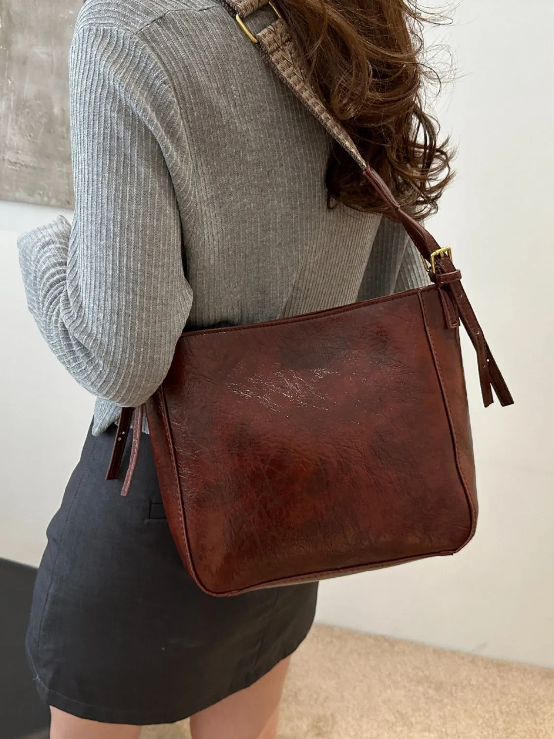 Synthetic Leather Adjustable Strap Crossbody Bag with Pouch | Crossbody Bags