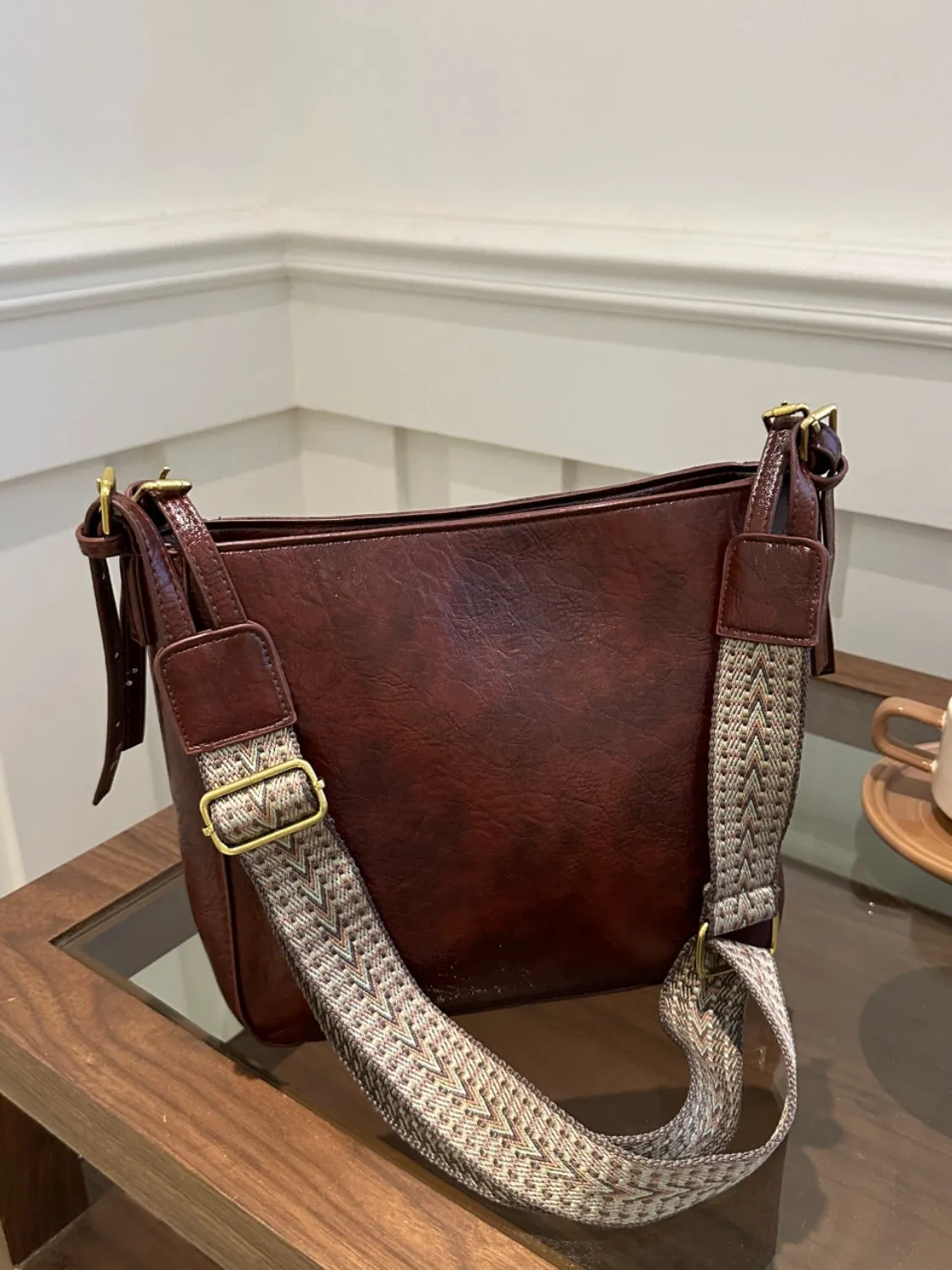 Synthetic Leather Adjustable Strap Crossbody Bag with Pouch | Crossbody Bags