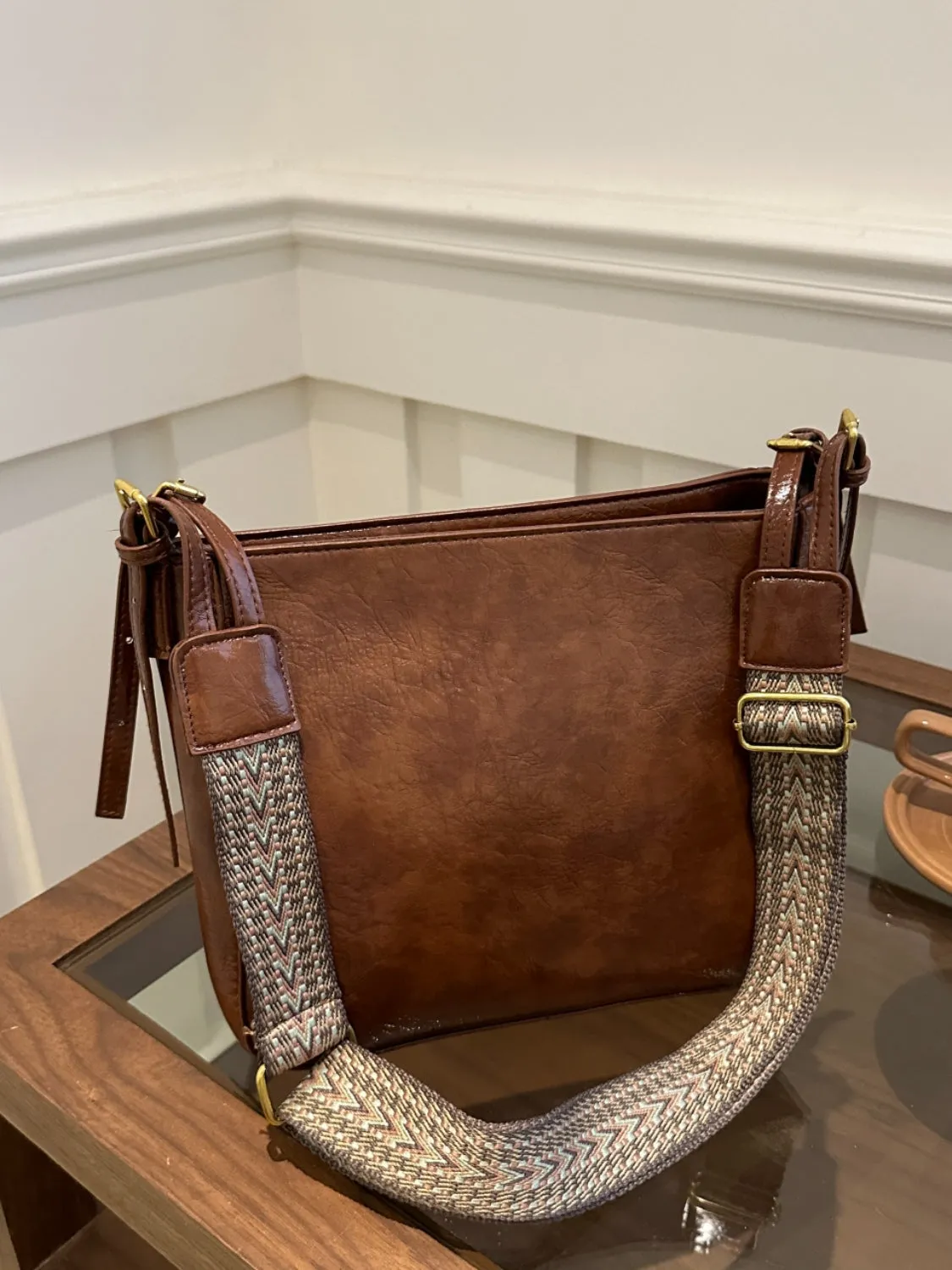 Synthetic Leather Adjustable Strap Crossbody Bag with Pouch | Crossbody Bags
